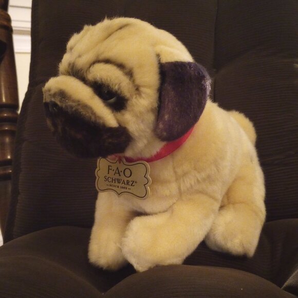 2 FAO Schwartz Plush Puppy Dogs, Pre-Owned: Golden Retriever Lab & Pug - Picture 7 of 11